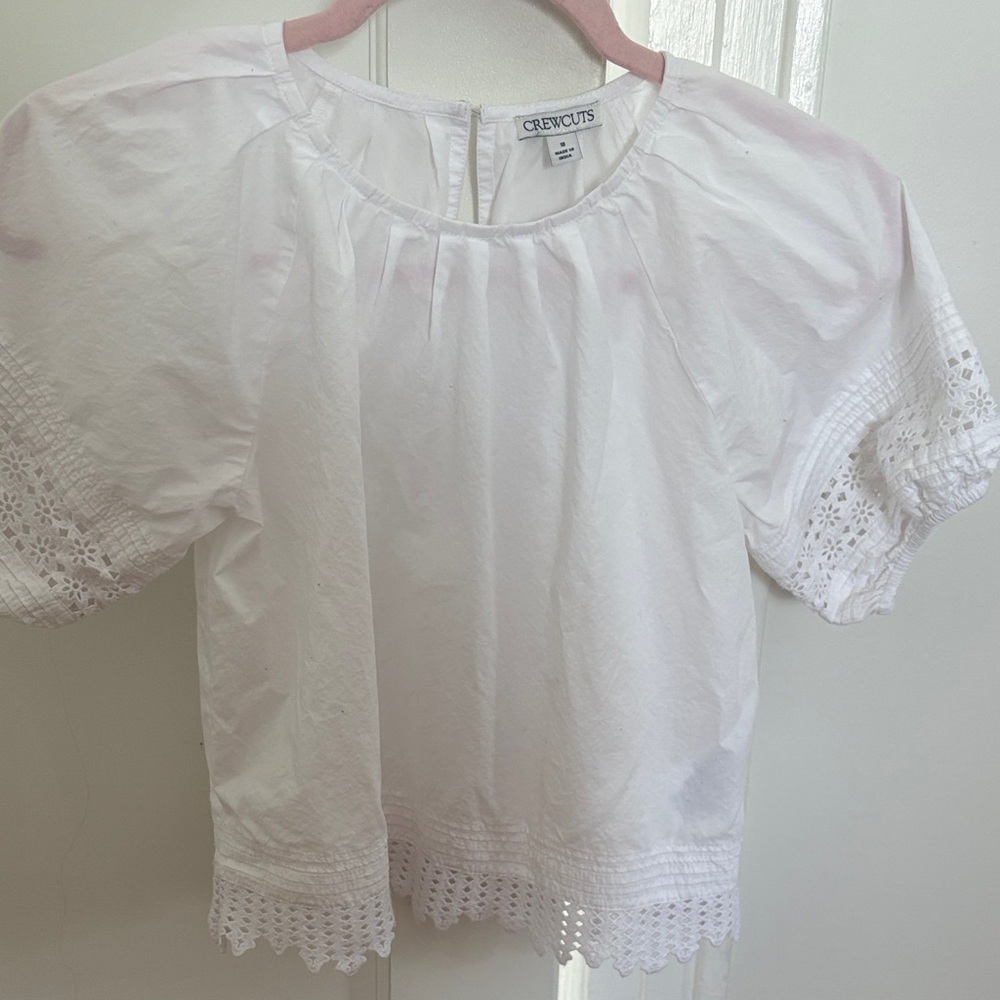 Crewcuts White Eyelet Hem & Sleeve Cotton Top